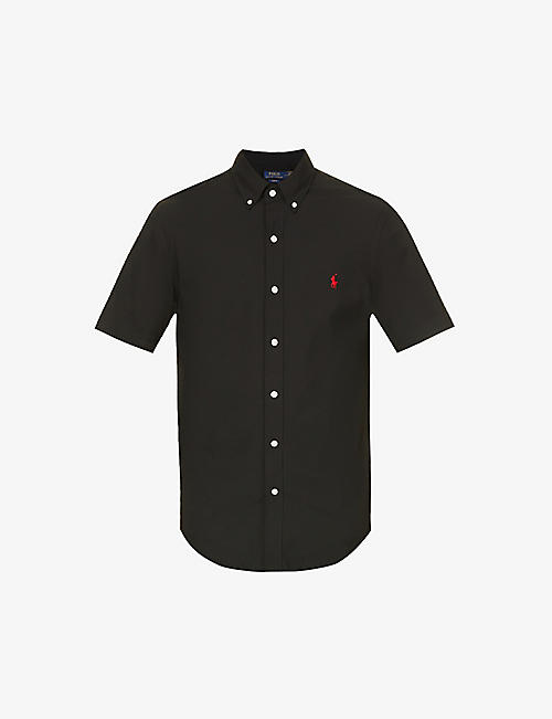 POLO RALPH LAUREN: Logo-embroidered pleated-back slim-fit stretch-cotton shirt