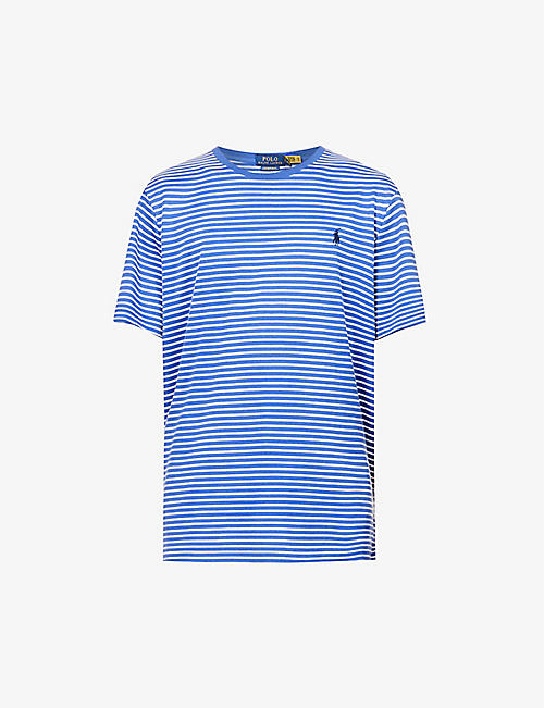 POLO RALPH LAUREN: Logo-embroidered stripe cotton-jersey T-shirt