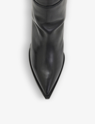Shop Allsaints Women's Black Reina Pointed-toe Knee-high Leather Boots