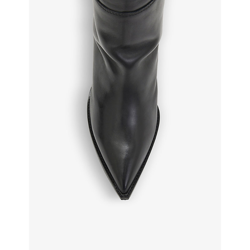 Shop Allsaints Reina Pointed-toe Knee-high Leather Boots In Black
