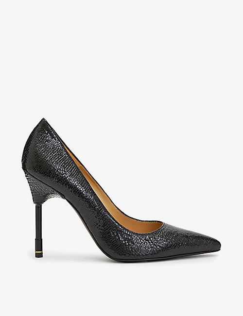 ALLSAINTS: Nova metal-heel metallic-leather court shoes