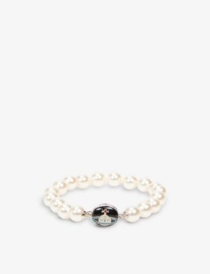 Vivienne Westwood Jewellery Loelia Silver-toned Brass And Pearl Bracelet In  Platinum / Black Ena | ModeSens
