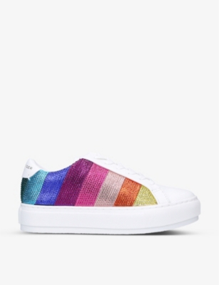 Shop Kurt Geiger London Womens Mult/other Laney Crystal-embellished Leather Low-top Trainers
