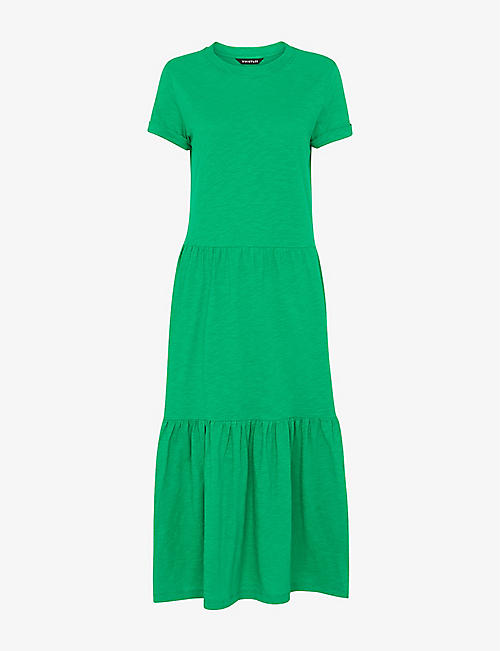 WHISTLES: Tiered organic-cotton jersey midi dress