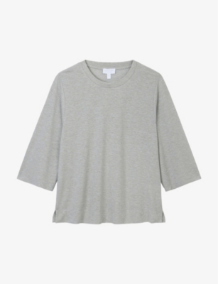The White Company Womens Champagne Round-neck Relaxed-fit Stretch-sequin T-shirt In Cream