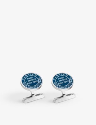 Cartier Mens Blue Lacquer Double C De Palladium-plated Sterling-silver Cufflinks