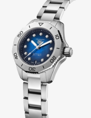 Shop Tag Heuer Women's Blue Wbp2411.ba0622 Aquaracer Stainless-steel And 0.10ct Diamond Quartz Watch
