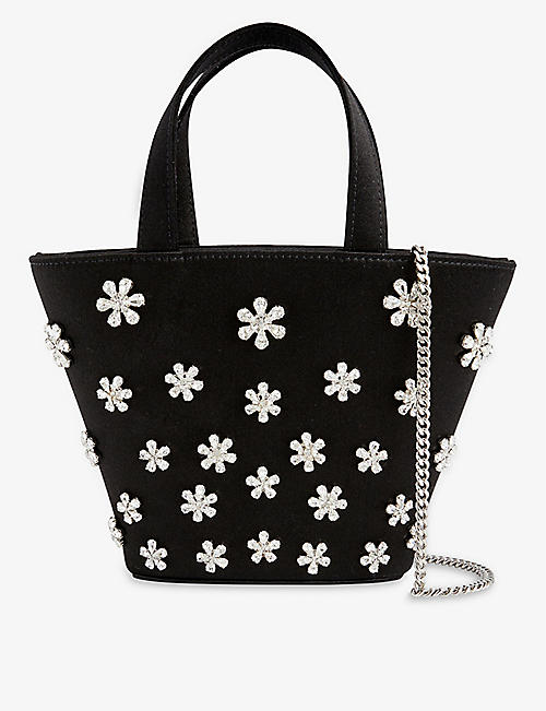 AMINA MUADDI: Lily crystal-embellished satin bucket bag