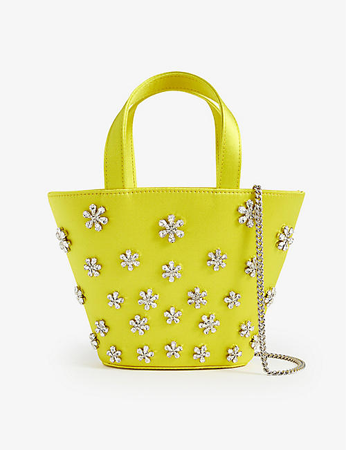 AMINA MUADDI: Lily crystal-embellished satin bucket bag