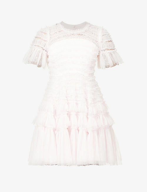 NEEDLE AND THREAD: Valentine ruffled recycled polyester mini dress