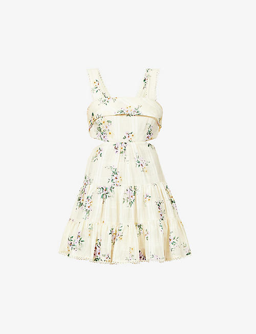 ALEMAIS: Margot floral-print cotton and linen-blend mini dress