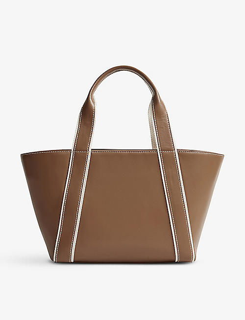 REISS: Berkley small contrast-trim leather tote bag