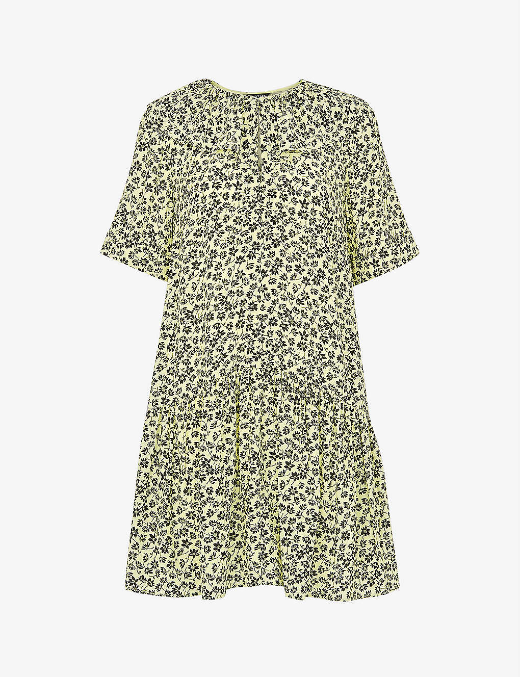 Whistles Womens Yellow Floral-print Frill-collar Woven Dress