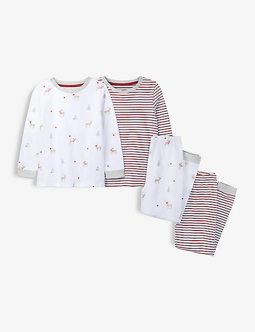 THE LITTLE WHITE COMPANY: Deer and Stripe cotton pyjamas set of two 7-12 years