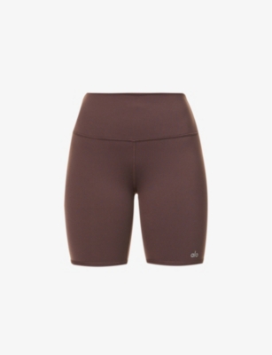 Alo Yoga Logo-print High-rise Stretch-woven Shorts In Raisin