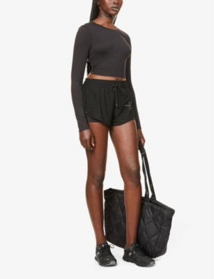 Shop Alo Yoga Womens Black Alosoft Finesse Slim-fit Stretch-jersey Top