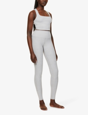 ALO YOGA WOMENS ATHLETIC HEATHER GREY ALOSOFT HIGH-RISE STRETCH-WOVEN LEGGINGS XS 56592529