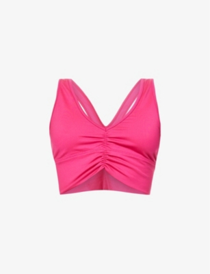 Alo Yoga Wild Thing V-neck Stretch-woven Bra In Magenta Crush