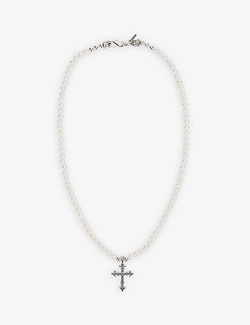 EMANUELE BICOCCHI: Freshwater-pearl and 925 sterling-silver cross pendant necklace