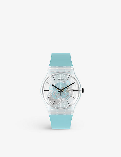 SWATCH: SO29K105 Blue Daze silicone, bio-sourced material and plastic watch