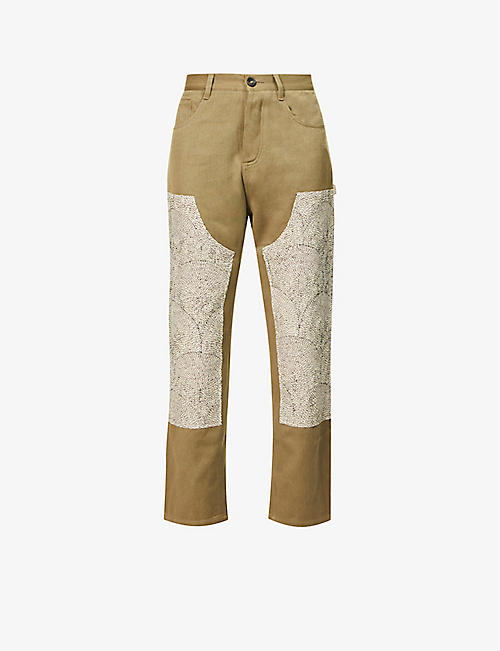KARU RESEARCH: Embroidered-panel regular-fit tapered cotton trousers