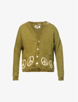 KARU RESEARCH HANDMADE PEACE SYMBOL COTTON-KNIT CARDIGAN
