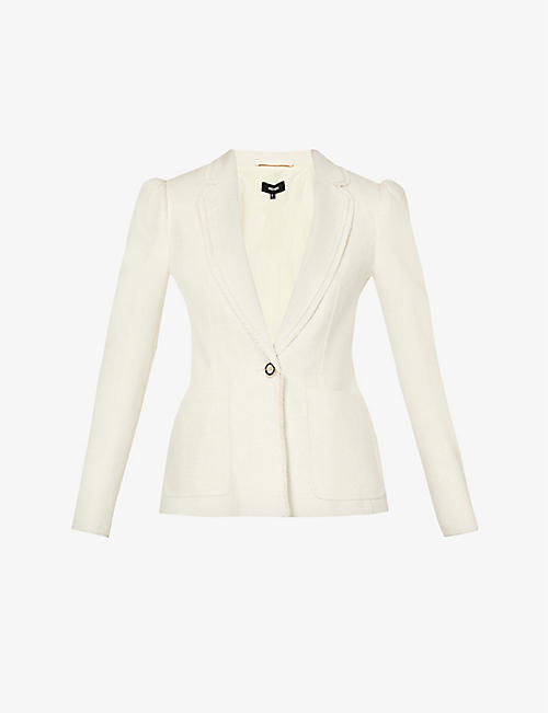ME AND EM: Frayed-edge single-breasted cotton-linen twill blazer