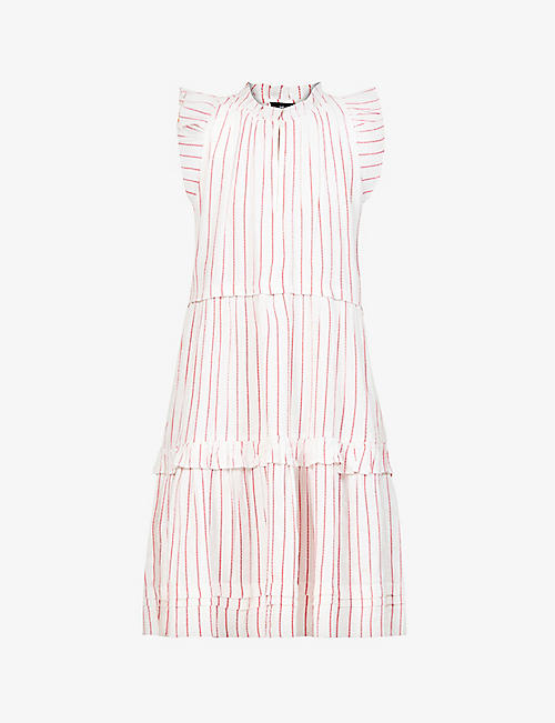 ME AND EM: Striped frilled cotton mini swing dress