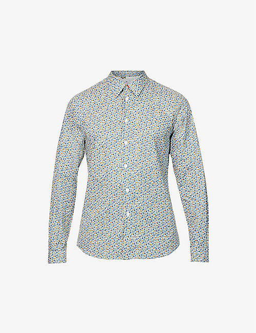 PS BY PAUL SMITH: Floral-print curved-hem tailored-fit organic-stretch-cotton shirt