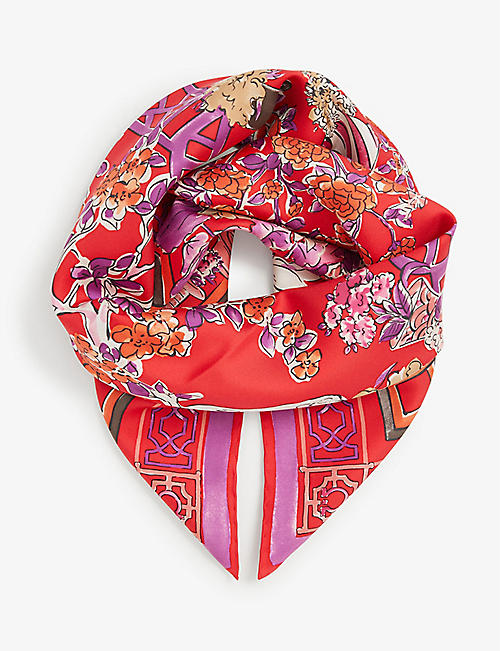 SALVATORE FERRAGAMO: Bonsai graphic-print silk scarf