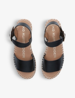 Shop Kg Kurt Geiger Womens Black Pia Open-toe Faux-leather Wedge Sandals