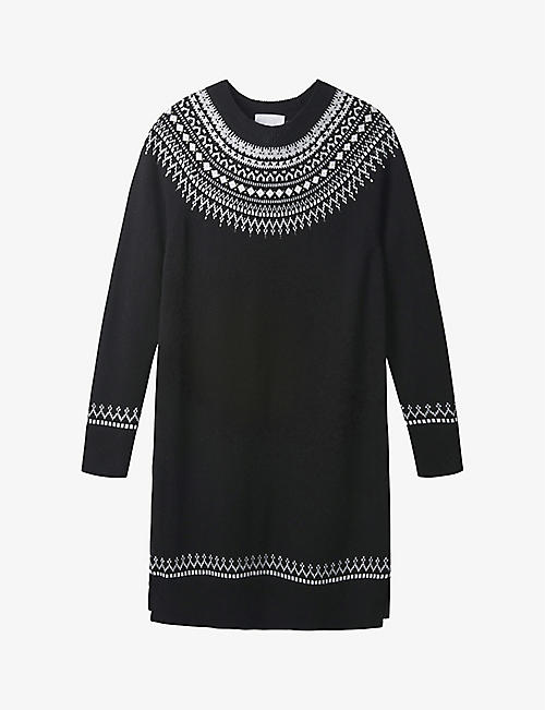 THE WHITE COMPANY: Embellished Fair Isle knitted knee-length dress