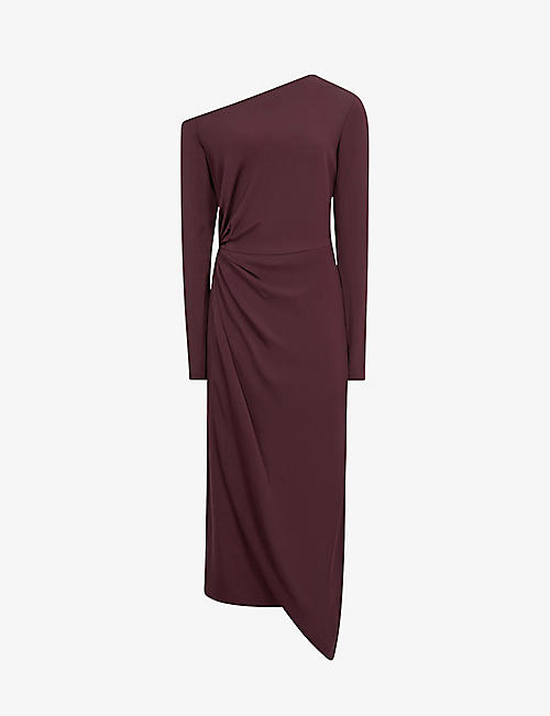 REISS: Nadia off-shoulder draped stretch-woven midi dress