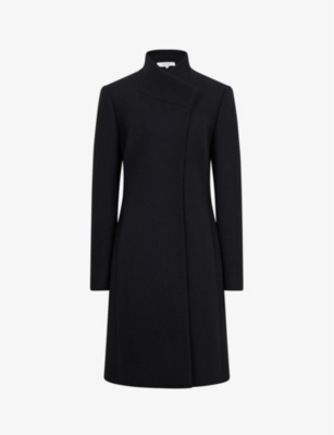 Reiss Womens Black Mia Asymmetric-front Wool-blend Coat