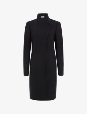 REISS REISS WOMEN'S NAVY MIA ASYMMETRIC-FRONT WOOL-BLEND COAT,56618021