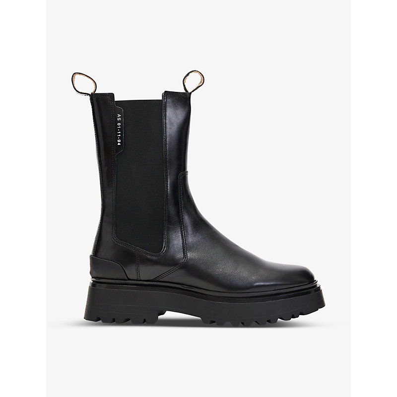 Shop Allsaints Women's Black Amber Chunky-soled Leather Chelsea Boots
