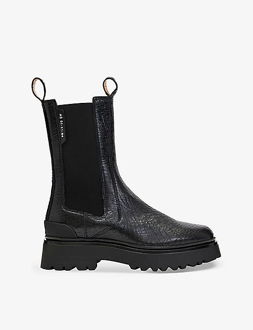 ALLSAINTS: Amber croc-embossed leather Chelsea boots