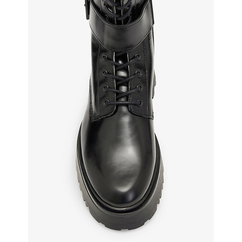 Shop Allsaints Onyx Logo-embossed Leather Biker Boots In Black
