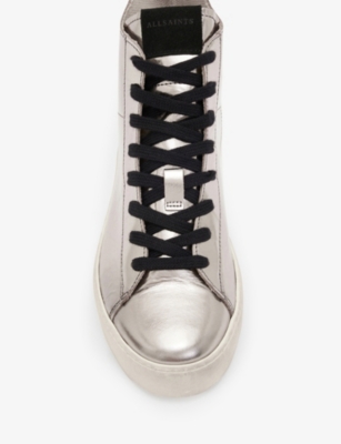 Shop Allsaints Women's Silver Tana Metallic High Top Leather Trainers