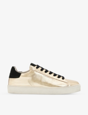 Allsaints Womens Gold Shana Metallic Leather Trainers In Gold