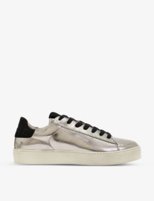 Shop Allsaints Women's Silver Shana Metallic Leather Trainers