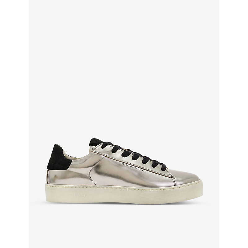 Shop Allsaints Shana Metallic Leather Trainers In Silver