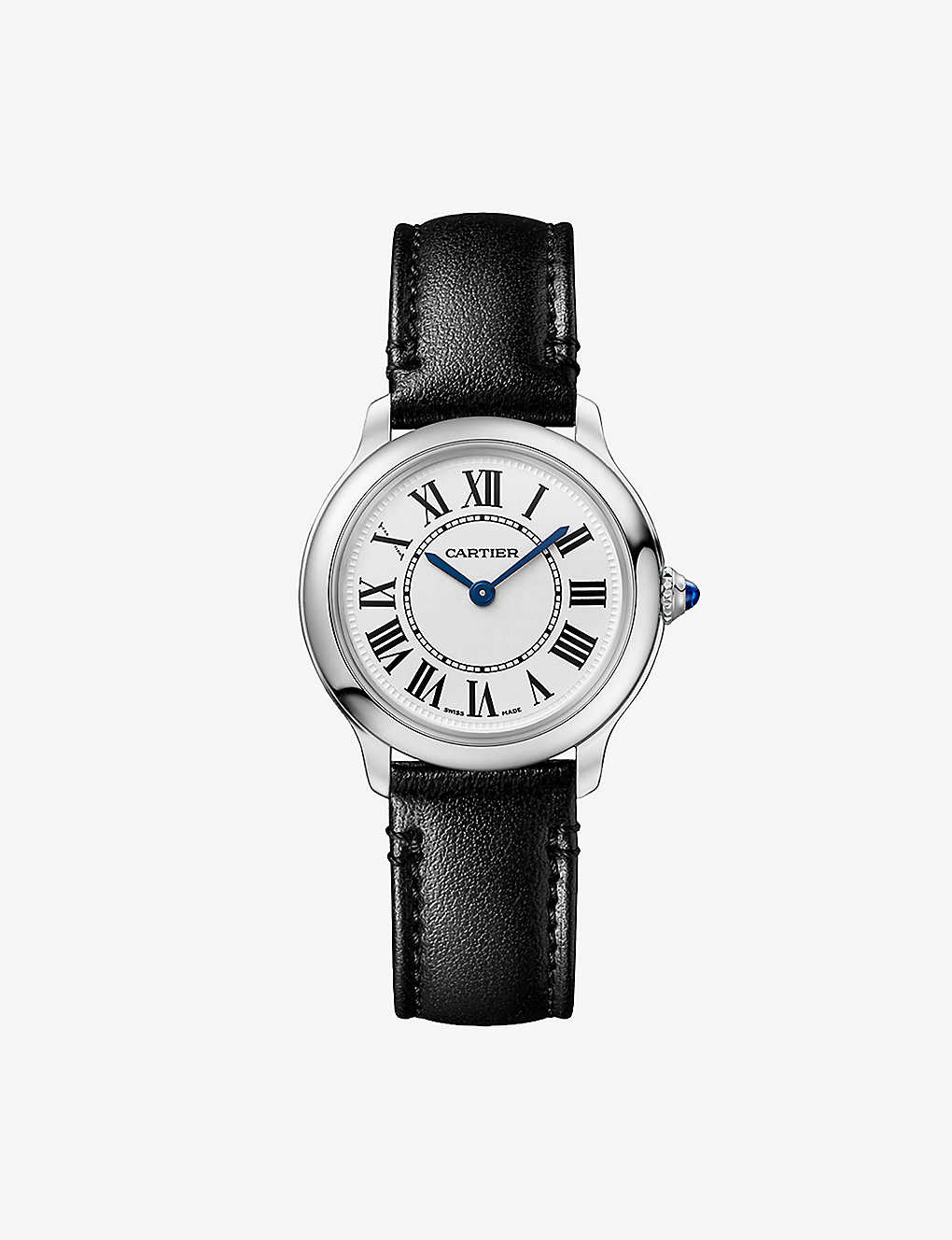 Cartier Womens Black Crwsrn0030 Ronde Must De Stainless-steel And Vegan-leather Quartz Watch In Steel/black