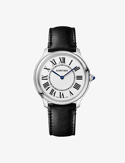CARTIER: CRWSRN0031 Ronde Must de Cartier stainless steel and leather quartz watch