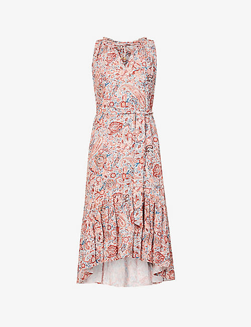 HEIDI KLEIN: Coral paisley-print woven midi dress