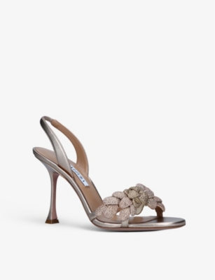 AQUAZZURA Galactic Flower 95 crystal-embellished leather heeled sandals