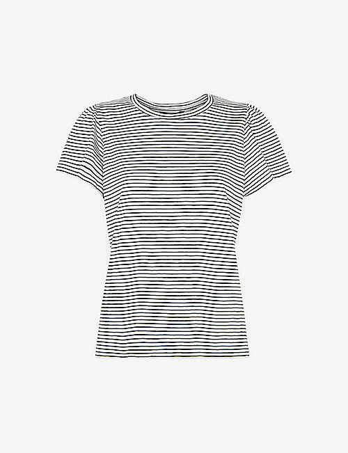 WHISTLES: Striped frill-sleeve cotton-jersey T-shirt