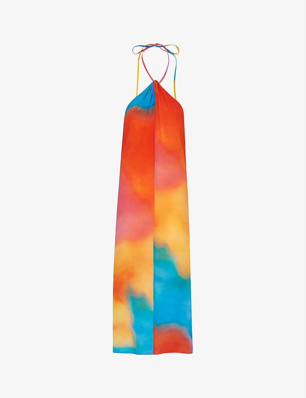 Whistles Womens Multi-coloured Rainbow Tie-dye Silk Midi Dress