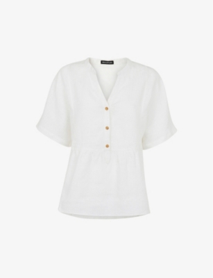 Whistles Womens White Peplum-hem Buttoned Woven Top 12 In White