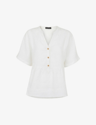 Whistles Hannah V-neck Linen Peplum Top In White